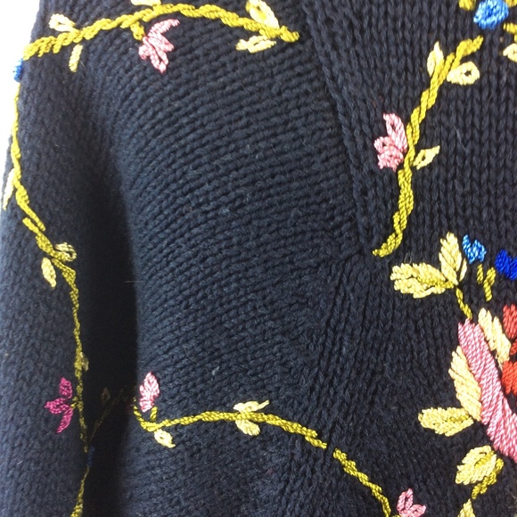 All Points Women's Floral Embroidered Sweater - Black - Picture 6 of 7